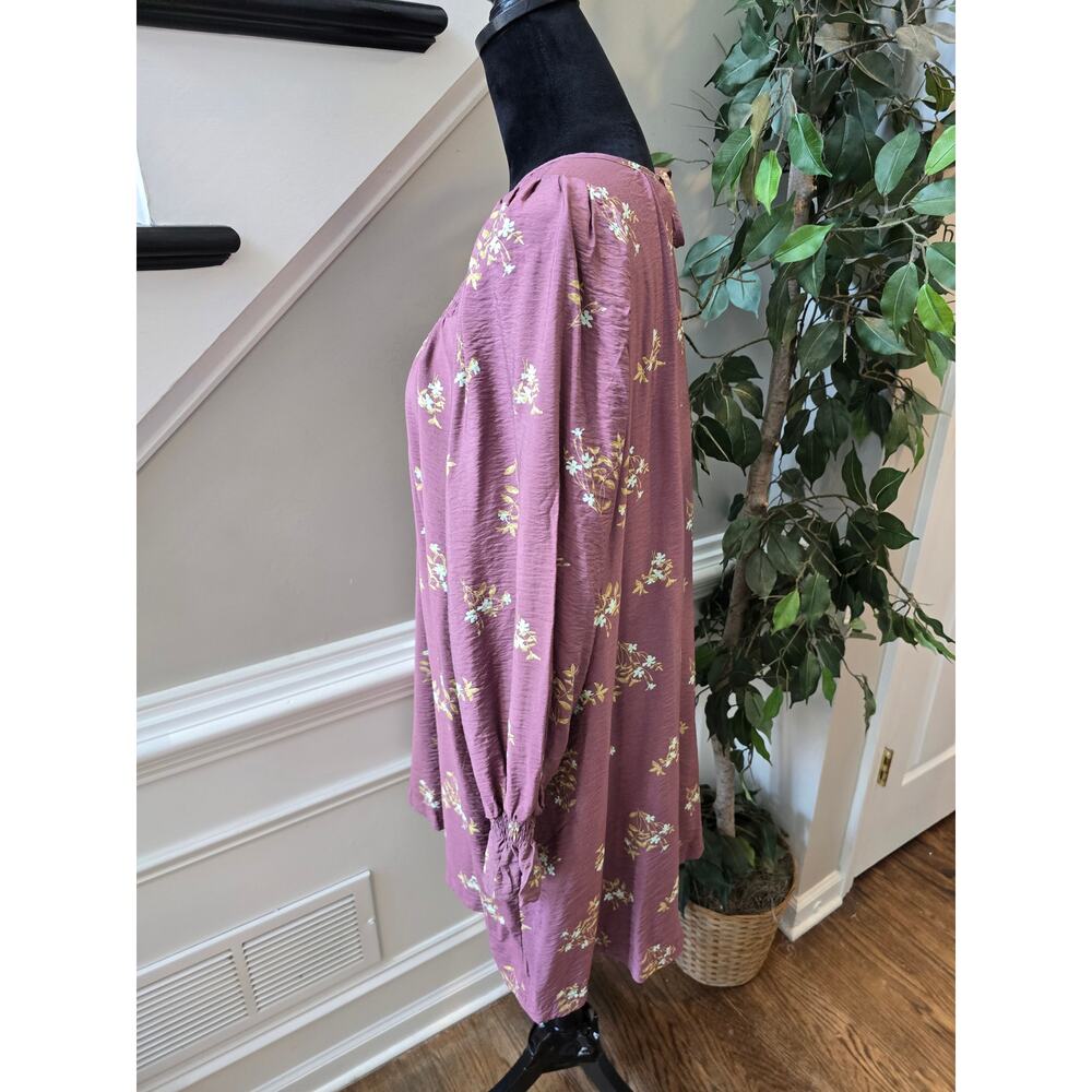A New Day Babydoll Dress XS Purple Floral Smocked Balloon Sleeve Party/Cocktail - Picture 6 of 12